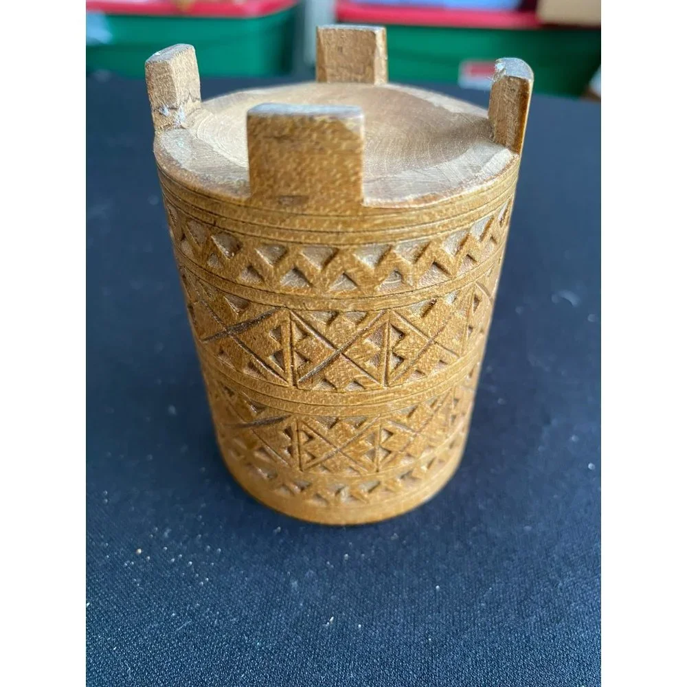 Vintage Boho Hand Carved in India Wooden Storage/Pen Holder